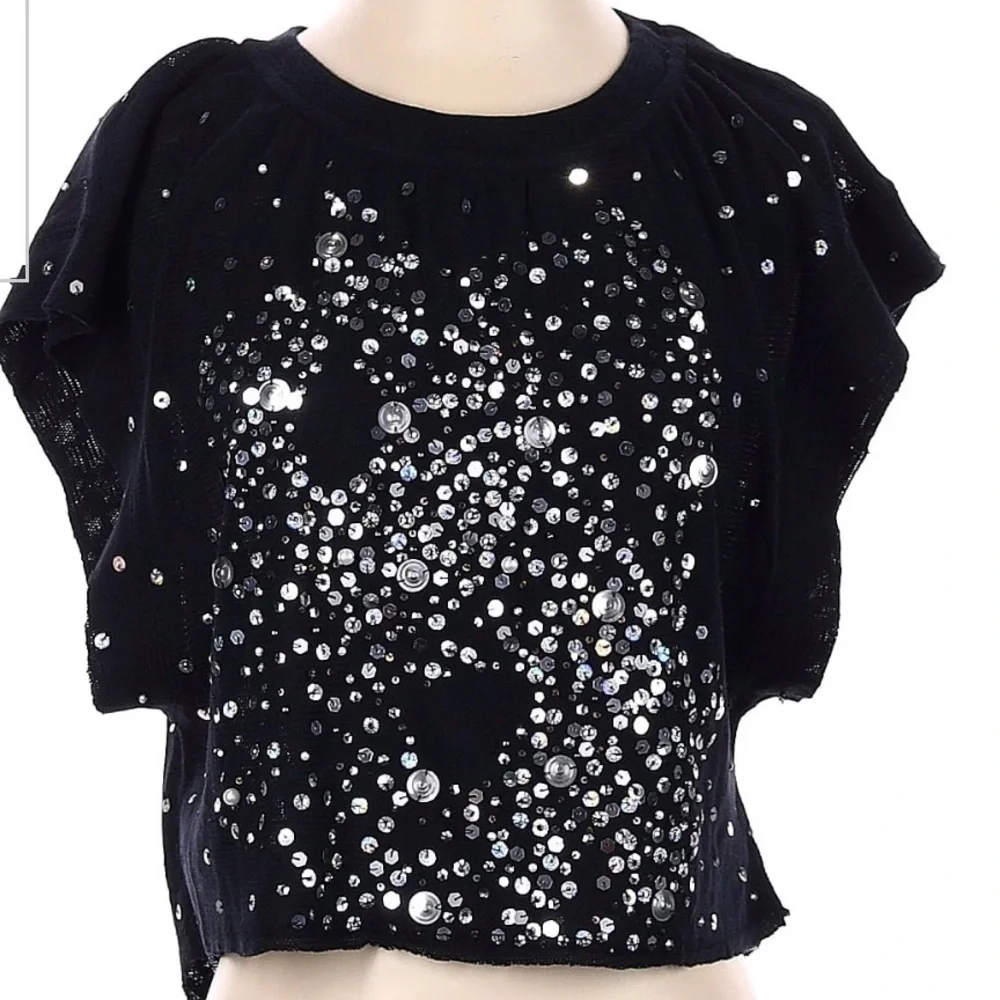Free People Black Sequin Crop Top